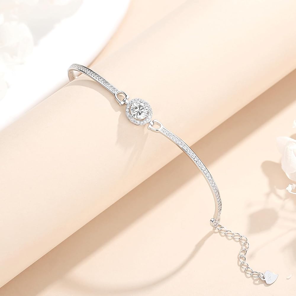 Amazon.com: 925 Sterling Silver Round Moissanite Bracelet
